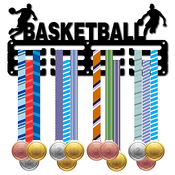Sports Theme Iron Medal Hanger Holder Display Wall Rack, with Screws, Basketball Pattern, 130x290mm