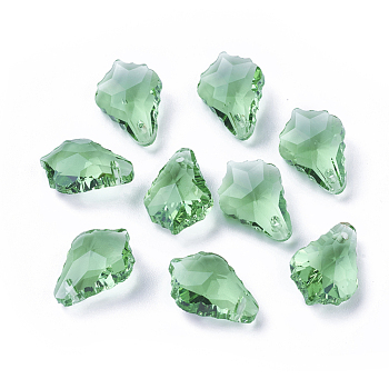 Faceted Glass Pendants, Leaf, Dark Sea Green, 16x11x6mm, Hole: 1.5mm