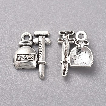 Tibetan Style Alloy Pendants, Infusion Bottle with Work Drum, Antique Silver, 18x14x3mm, Hole: 1.6mm