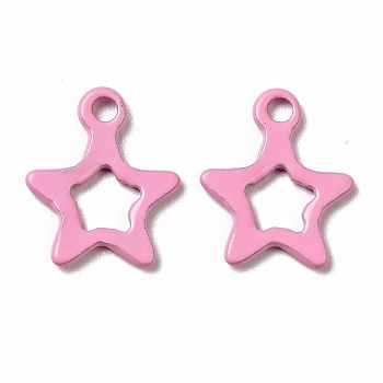 Spray Painted 201 Stainless Steel Charms, Star Charms, Pink, 10.5x9x1mm, Hole: 1.2mm