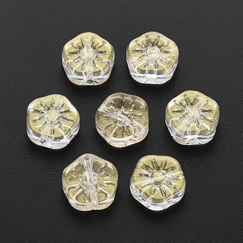 Transparent Glass Beads, with Glitter Powder, Plum Blossom Flower, Clear, 10x10.5x4mm, Hole: 1.2mm