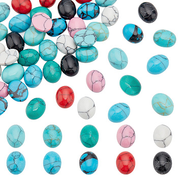 Elite 48pcs 8 colors Dyed Synthetic Turquoise Cabochons, Oval, Mixed Color, 10x8x3.5mm, 6pcs/color
