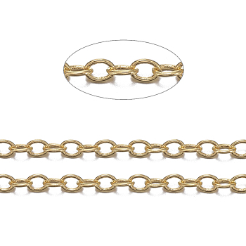 Brass Cable Chains, Soldered, with Spool, Oval, Cadmium Free & Nickel Free & Lead Free, Long-Lasting Plated, Golden, 2x1.5x0.35mm, about 32.8 Feet(10m)/roll