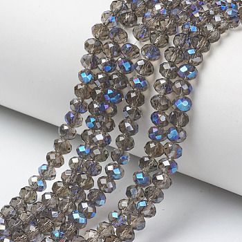 Electroplate Glass Beads Strands, Half Plated, Blue Plated, Faceted, Rondelle, Coffee, 3x2mm, Hole: 0.8mm, about 150~155pcs/strand, 15~16 inch(38~40cm)