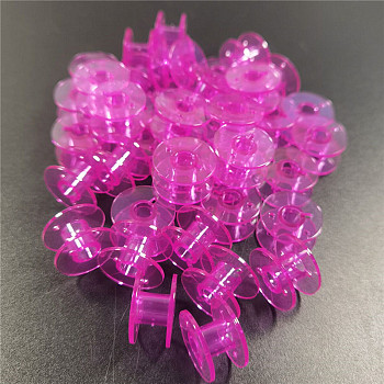 Transparent Plastic Bobbins, Sewing Thread Holders, for Sewing Tools, Fuchsia, 20x10mm, Hole: 6mm