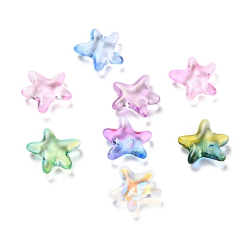 Electroplate Transparent Glass Charms, Starfish, Mixed Color, 10x10x3mm