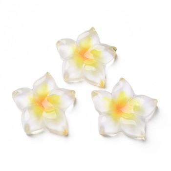 Transparent Epoxy Resin Cabochons, Flower, Yellow, 21x20x5.5mm