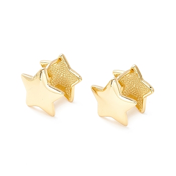 Brass Star Hoop Earrings for Women, Cadmium Free & Nickel Free & Lead Free, Real 18K Gold Plated, 13x14x12mm, Pin: 0.8mm