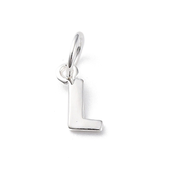 925 Sterling Silver Letter Charms, with Jump Rings and 925 Stamp, Silver Color Plated, Letter L, 7.5x5.5x0.8mm, Hole: 4mm