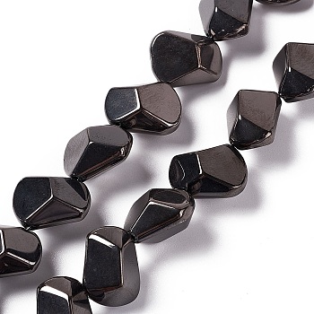 Full Plated Electroplate Glass Beads, Polygon, Gunmetal, 15.5~16x15.5x10~10.5mm, Hole: 1mm, about 50~51pcs/strand, 27.95''~29.13''(71~74cm)