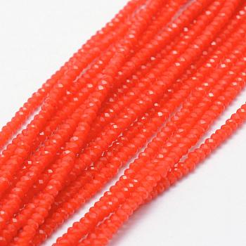 Opaque Glass Beads Strands, Faceted, Rondelle, Orange Red, 2.3~2.7x1.5mm, Hole: 0.5mm, about 150~155pcs/strand, 32~33cm