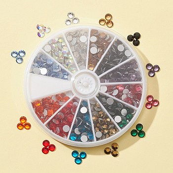 480Pcs 12 Colors Glass Flat Back Rhinestone, Grade A, Back Plated, Faceted, Half Round, Mixed Color, 4.6~4.8mm, about 40pcs/color