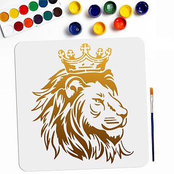 US 1Pc PET Hollow Out Drawing Painting Stencils, with 1Pc Art Paint Brushes, for DIY Scrapbook, Photo Album, Lion, 300x300mm