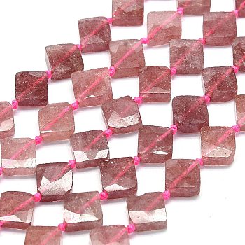 Natural Strawberry Quartz Beads Strands, Faceted, Rhombus, 13~13.5x13.5x4mm, Hole: 1mm, about 27pcs/strand, 15.75~15.94 inch(40~40.5cm)

