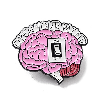 Open Your Mind Brain Alloy Enamel Pin Broochs, for Backpack Clothes, Violet, 26x30x1.4mm