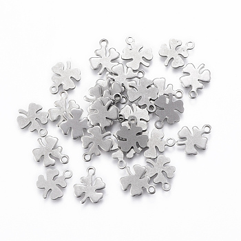 201 Stainless Steel Charms, Clover, Stainless Steel Color, 10x8x0.8mm, Hole: 1.2mm