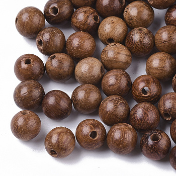 Natural Wood Beads, Waxed Wooden Beads, Undyed, Round, Sienna, 6mm, Hole: 1.4mm