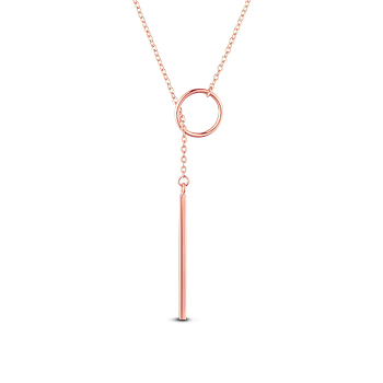 SHEGRACE 925 Sterling Silver Lariat Necklace, with Ring and Bar Pendant, Rose Gold, 39.37 inch (100cm)