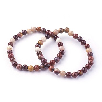 Natural Mookaite Beads Stretch Bracelets, Round, 1-7/8 inch~2-1/8 inch(4.9~5.3cm), Beads: 6~7mm