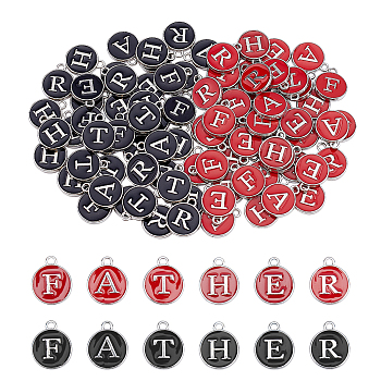 ARRICRAFT 96Pcs 12 Style Platinum Plated Alloy Enamel Charms, Cadmium Free & Lead Free, Enamelled Sequins, Flat Round with Letter, Platinum, 14x12x2mm, Hole: 1.5mm, 8pcs/style