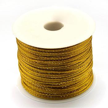 Metallic Stain Beads String Cords, Nylon Mouse Tail Cord, Dark Goldenrod, 1.5mm, about 100yards/roll(300 feet/roll)