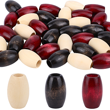 60Pcs 3 Colors Wood Beads, Large Hole, Oval, Mixed Color, 30x19.5mm, Hole: 9~9.5mm, 20pcs/color