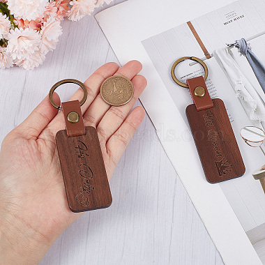 2Pcs 2 Styles Word His Only/His Queen Engraved Wooden with Leather Keychain(WOOD-GF0001-81)-3