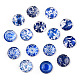Blue and White Floral Printed Glass Flatback Cabochons(X-GGLA-A002-12mm-XX)-2