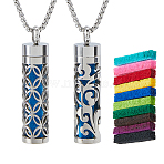 316 Surgical Stainless Steel Box Chain Hollow Column Perfume Bottle Pendant Necklaces, with 10Pcs Rectangle Fibre Essential Oils Diffuser Pads, Stainless Steel Color, Platinum, Necklaces: 27.36 inch(69.5cm)(NJEW-FH0001-21A-02)