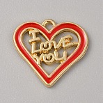 Alloy Enamel Pendants, Golden, Heart with Word I LOVE YOU Charm, Valentine's Day Theme, Red, 19x20x1.8mm, Hole: 1.6mm(ENAM-TAC0021-26I)