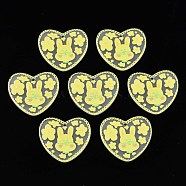 Transparent Printed Acrylic Pendants, Heart with Rabbit, Yellow, 34.5x38x2mm, Hole: 2mm(TACR-S135-041)