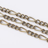 Iron Handmade Chains Figaro Chains Mother-Son Chains, Unwelded, Antique Bronze, with Spool, Mother Link: 3.5x7mm, 1mm thick, Son Link: 3x4mm, 0.83mm thick, about 328.08 Feet(100m)/roll(CHSM005Y-AB)