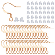 Elite 160Pcs Brass Earring Hooks, with Horizontal Loops and 160Pcs Plastic Ear Nuts, Long-Lasting Plated, Real 18K Gold Plated, 17x16x0.7mm, Hole: 2mm, Pin: 0.7mm(KK-PH0005-21)