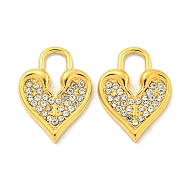 304 Stainless Steel Pendants, with Crystal Rhinestone, Heart Lock Charms, Real 18K Gold Plated, 18.5x14x2.4mm, Hole: 3.8x8mm(STAS-L278-023G)