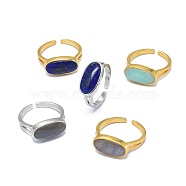 Adjustable Natural Gemstone Finger Rings, with Brass Findings, Oval, Size 6, 17mm(RJEW-L089-11M)