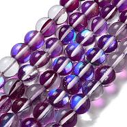 Synthetic Moonstone Beads Strands, Round, Blue Violet, 10mm, Hole: 1mm, about 19pcs/strand, 7.48 inch(19cm)(G-P528-J03-24)