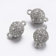 Alloy Magnetic Clasps, with Rhinestone, Round, Platinum, about 10mm in diameter, 17mm long, hole: 2mm(X-BSAHH049)