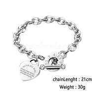 Stainless Steel Love Heart Charm Bracelets for Women, Stainless Steel Color, 8-1/4 inch(21cm)(CI7367-3)