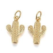 Brass Pendants, with Jump Rings, Long-Lasting Plated, Cactus, Real 18K Gold Plated, 13.5x9x3mm, Hole: 3mm(X-KK-F821-42G)
