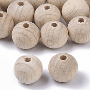 Undyed Natural Beech Wood Beads, Round, PapayaWhip, 11.5~12x11mm, Hole: 3mm(X-WOOD-T020-01A)