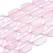Natural Rose Quartz Beads Strands, Faceted, Oval, 15~28x12~21x5~9mm, Hole: 0.6~1.6mm, about 14~20pcs/strand, 14.7 inch~15.7 inch(37.5~40cm)(G-O179-F06)