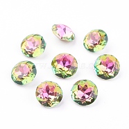 Pointed Back & Back Plated Glass Rhinestone Cabochons, Grade A, Faceted, Flat Round, Vitrail Rose, 8x4.5mm(RGLA-J012-8mm-001VR)