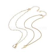 2Pcs 2 Style Brass Padlock & Key Pendant Necklace Set, Couple Necklaces with Paperclip Chains for Best Friends Lovers, Golden, 15.75~17.91  inch(40~45.5cm), 1Pc/style(NJEW-JN04060)
