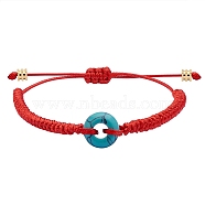 Synthetic Turquoise Donut Braided Bead Bracelet, Adjustable Gemstone Bracelet for Women, Red, Inner Diameter: 2~3-3/8 inch(5~8.6cm)(BJEW-SW00047-01)