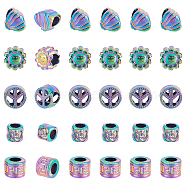 SUPERFINDINGS 30Pcs 5 Style Rainbow Color Alloy European Beads, Large Hole Beads, Cadmium Free & Nickel Free & Lead Free, Mixed Shapes, 7.5~12x7~10.5x7~9mm, Hole: 4.5~6mm, 6pcs/style(FIND-FH0003-54)
