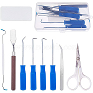 Jewelry Making Tool Sets, with Plastic Handle Stainless Steel Sharp Scissors, Plastic Scraper Tool, Beading Tweezers, Double Head Needle Crochet, Shovel and O-Ring Oil Seal Removal Tools Set, Mixed Color(TOOL-BC0003-09)
