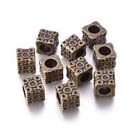 Metal Alloy European Beads, Lead Free and Cadmium Free & Nickel Free, Cube, Antique Bronze, about 11mm long, 11mm wide,10mm thick, hole: 6.5mm(X-MLF8263Y-NF)