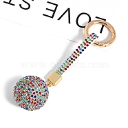 PU Leather & Rhinestone Keychain for Women, Round, Colorful, 14x3.5cm(PW-WG64994-06)