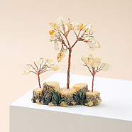 Natural Citrine Chips Tree of Life Decorations, Mini Resin Stump Base with Copper Wire Feng Shui Energy Stone Gift for Home Office Desktop Decoration, 80x80~100mm(TREE-PW0003-23C)