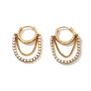 French Style Chain Charm Tassel Brass Cubic Zirconia Hoop Earrings, Exquisite Retro Jewelry for Women, Golden, 33x22mm(VX4548-2)